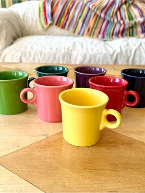 Vintage Fiesta HLC Coffee Mugs Cups Rainbow Set of 7 Ring Handle